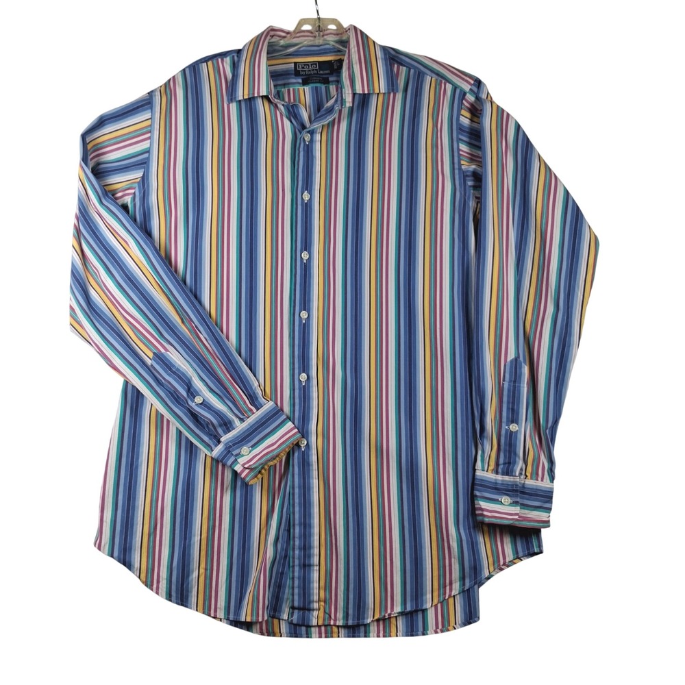 Polo Ralph Lauren Curham Classic Fit Multi Color Stripe Cotton Shirt Mens Large